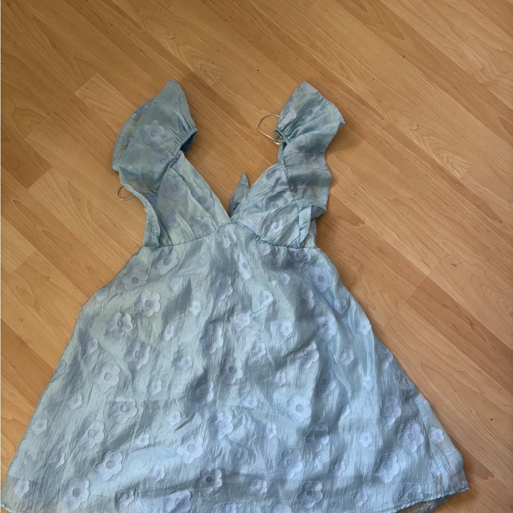 Light Blue Floral Ruffle Strap Sundress